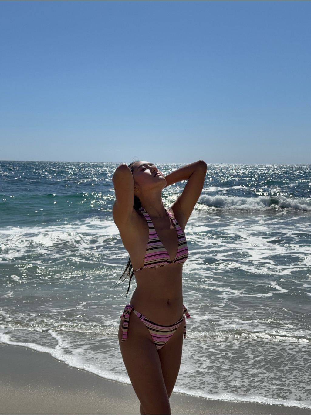 Striped Pink Halter Tie-Side Bikini